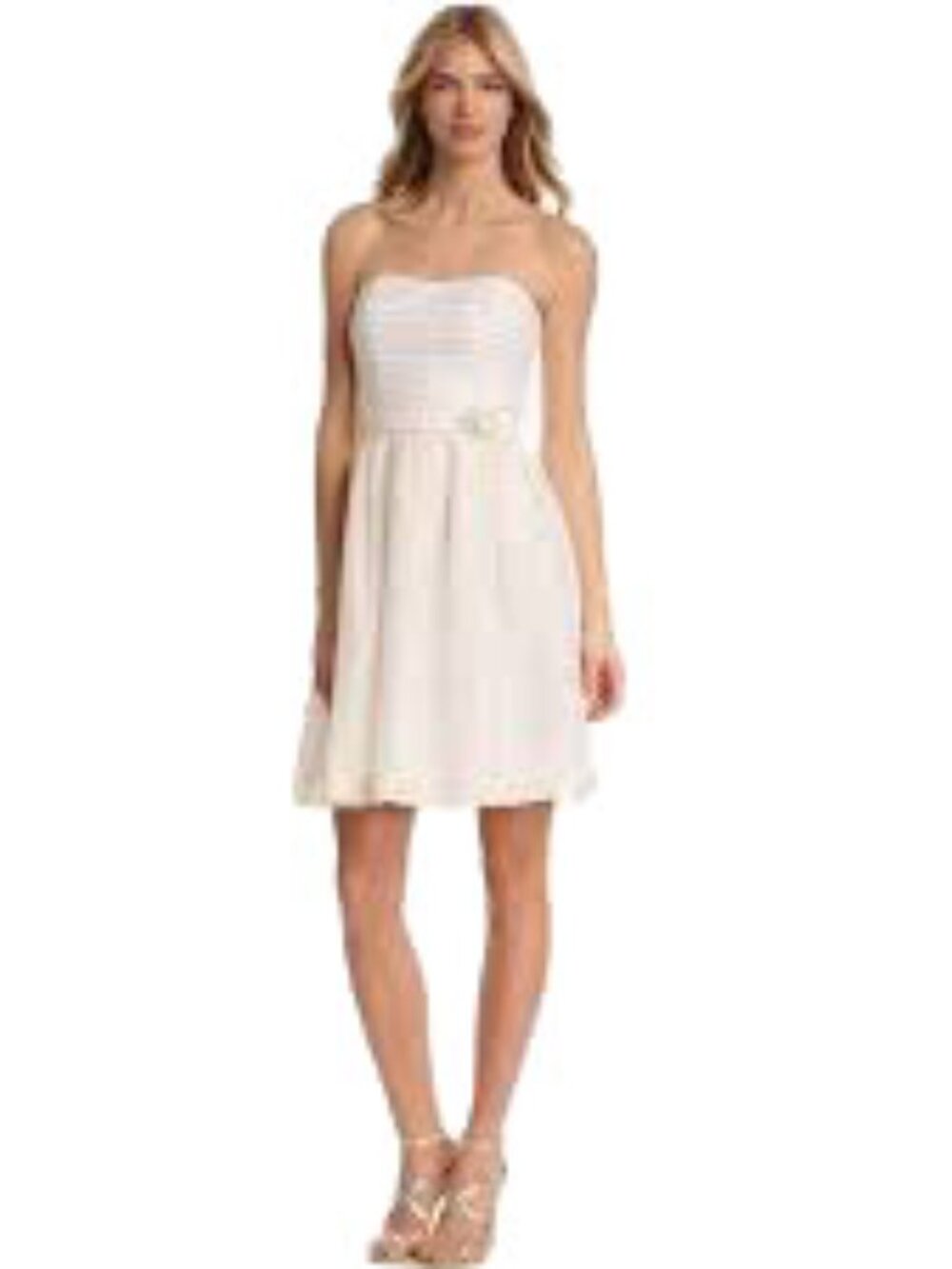 LILLY PULITZER Kerry White W Metallic Gold Strapless Sweetheart Mini Dress Sz 4 - Picture 10 of 11